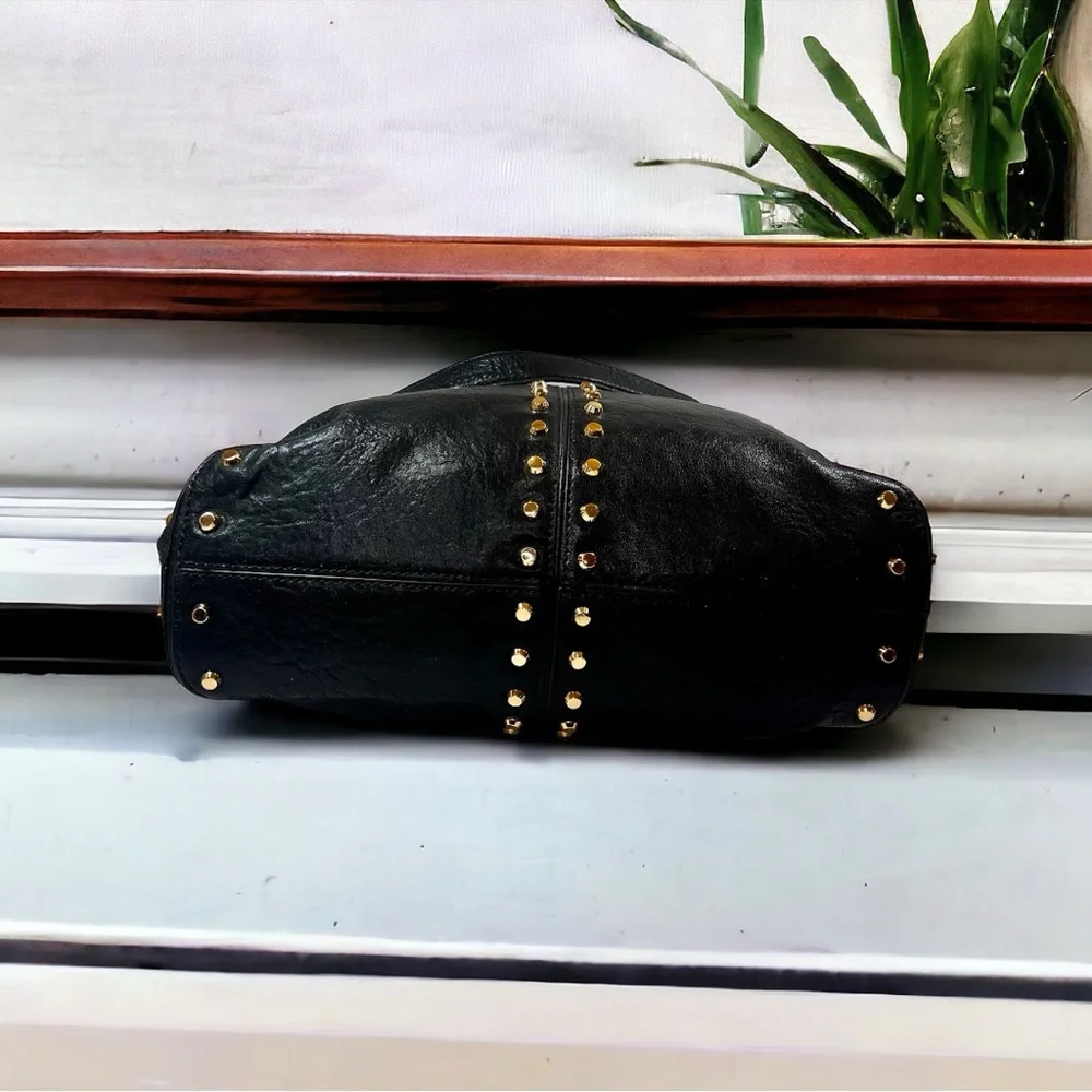 Michael Kors Vintage Black Leather With Gold Studs and Chain Crossbody EVC - Picture 6 of 15